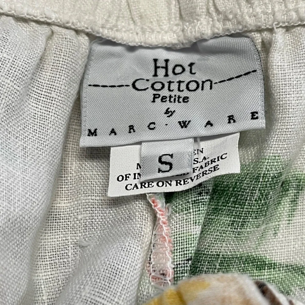 Vintage Hot Cotton Marc Ware Womens S Beach Island Surf Print White Linen Pant - Picture 7 of 14